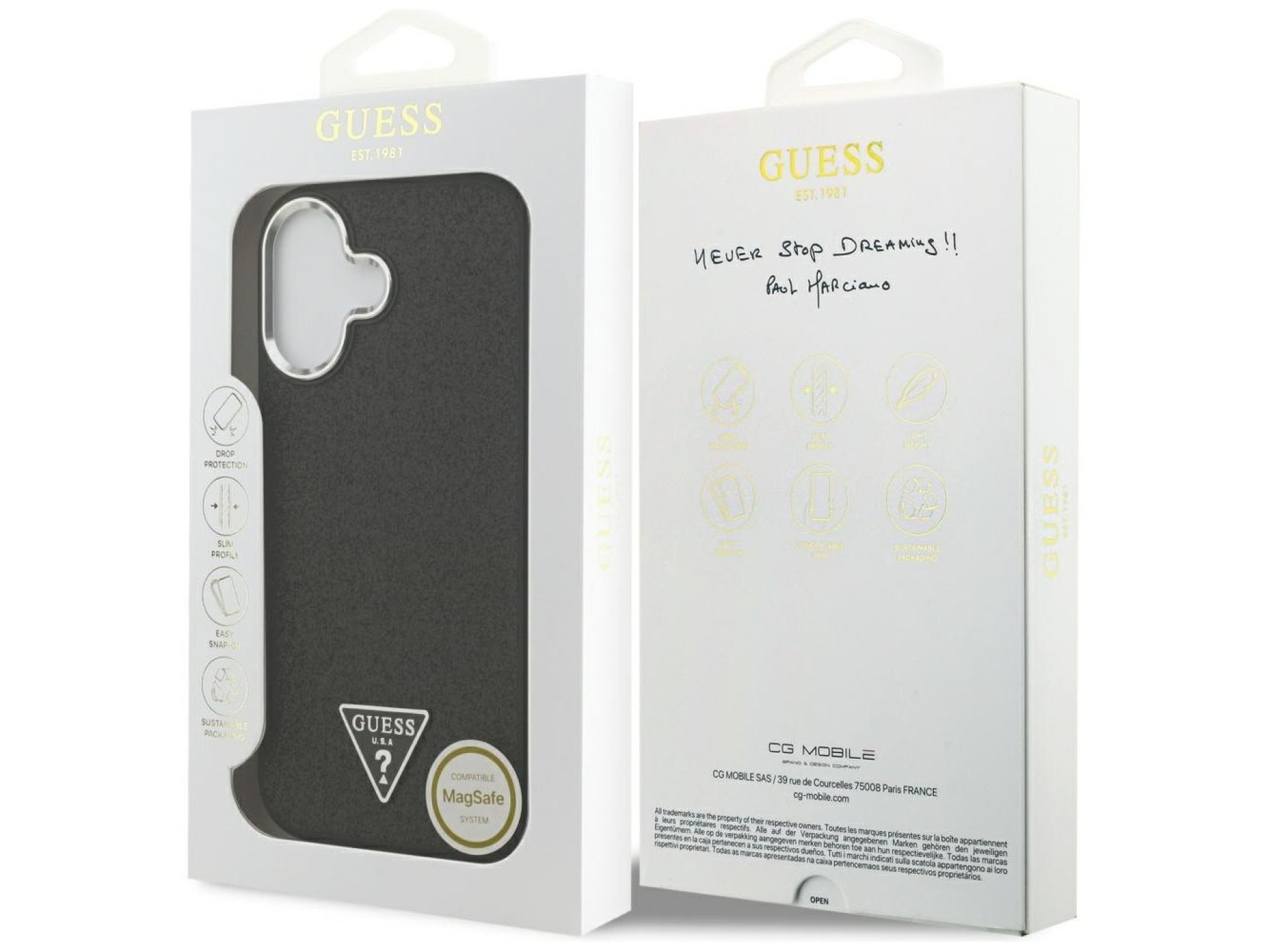Guess Glitter Triangle Logo MagSafe Case for iPhone 17 - Black