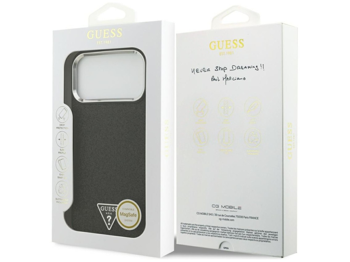 Guess Glitter Triangle Logo MagSafe Case for iPhone 17 Pro Max - Black