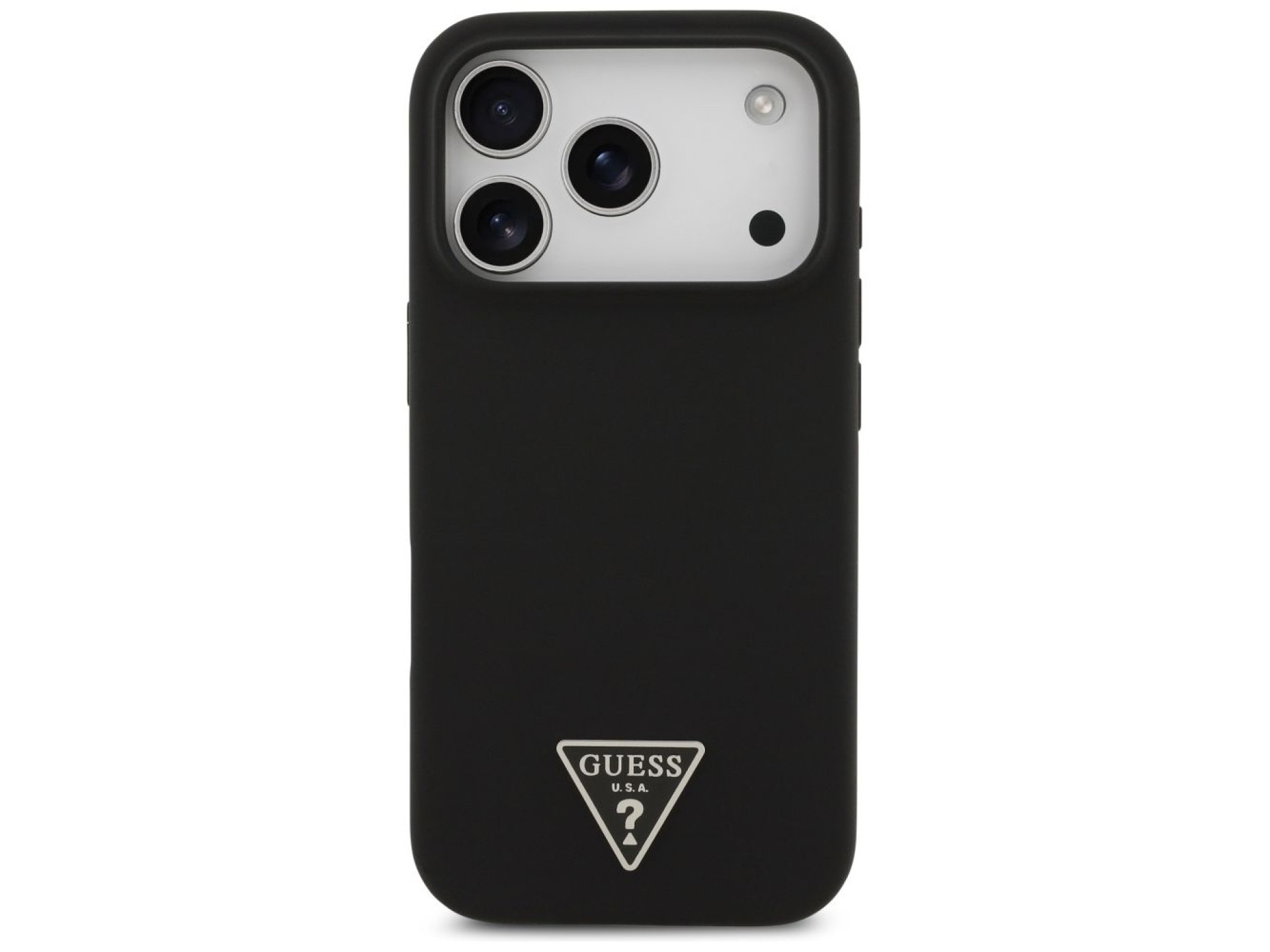 Funda Guess de silicona con logo triangular y MagSafe para iPhone 17 Pro - Negra