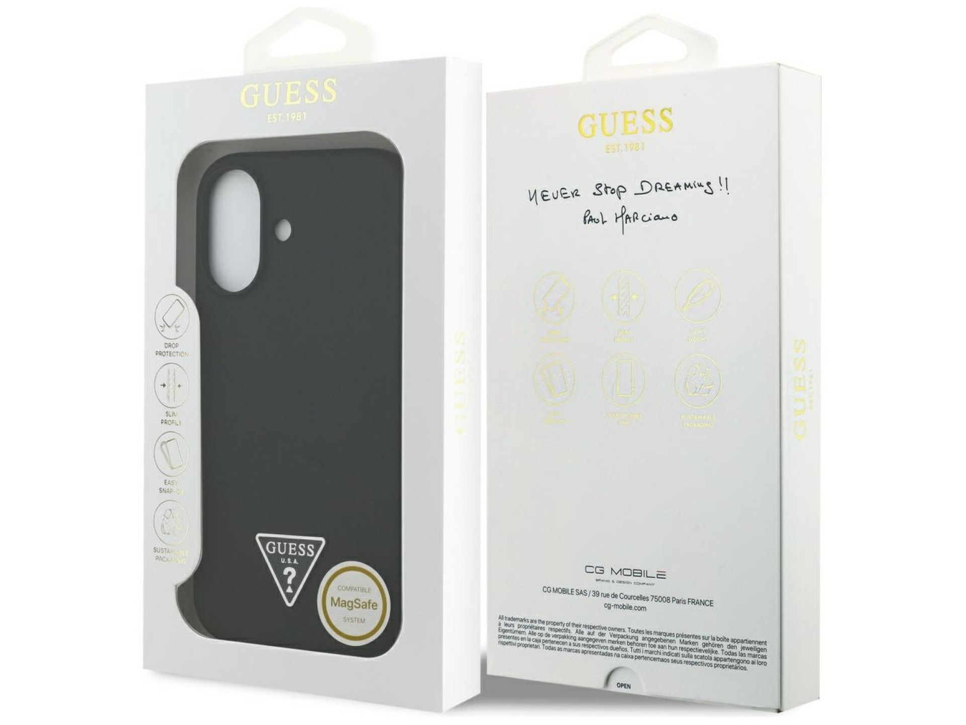 Funda Guess de silicona con logo triangular y MagSafe para iPhone 17 - Negra