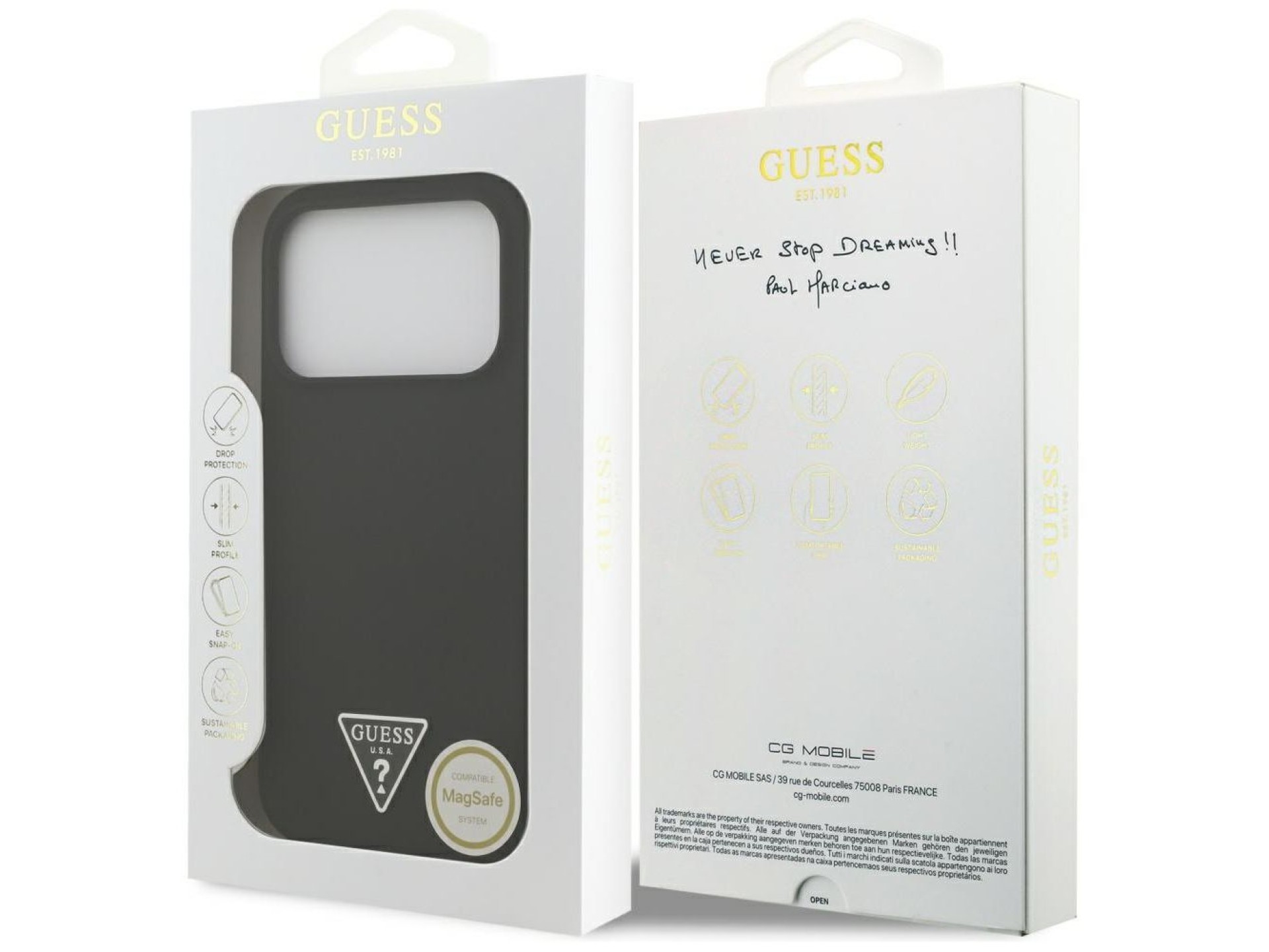 Capa MagSafe de silicone com logo triangular da Guess para iPhone 17 Pro Max - Preta
