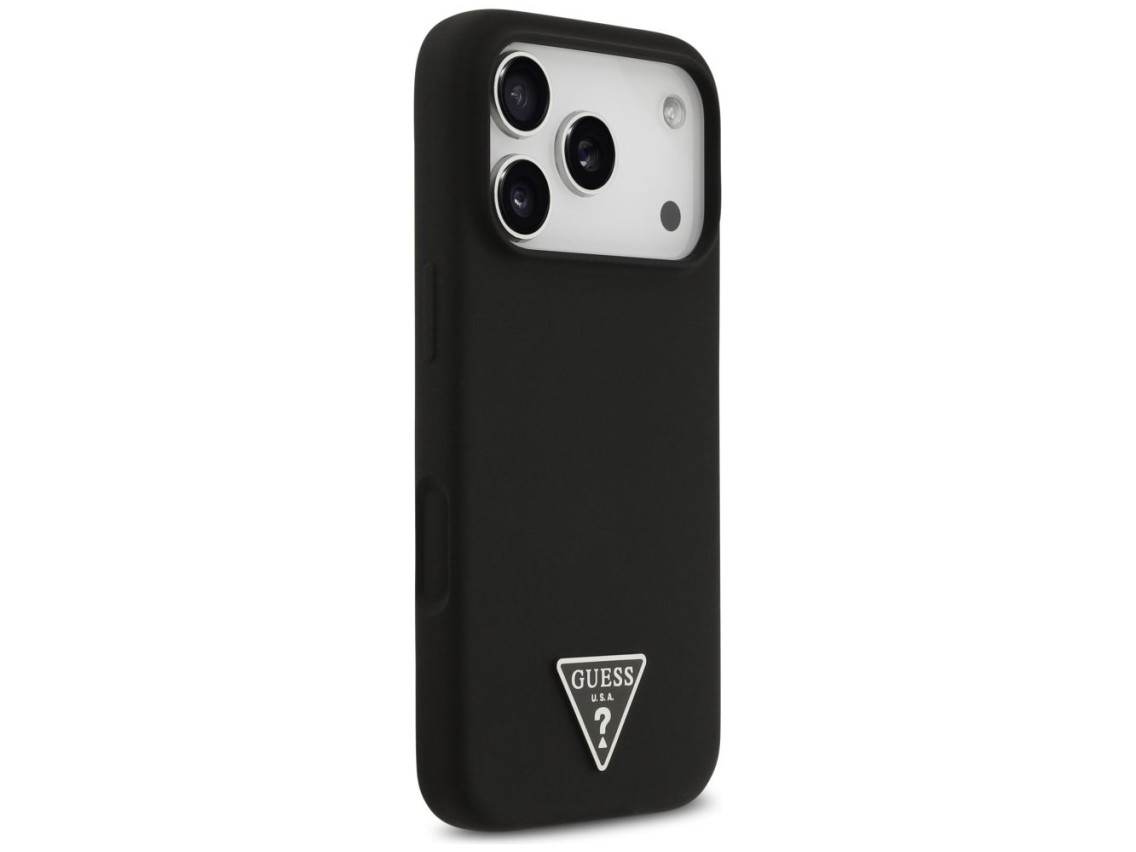 Capa MagSafe de silicone com logo triangular da Guess para iPhone 17 Pro Max - Preta