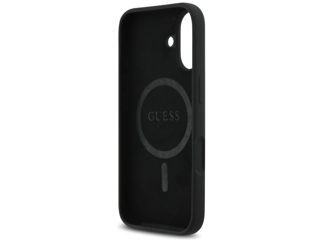Funda Guess de silicona con logo triangular y MagSafe para iPhone 17 - Negra
