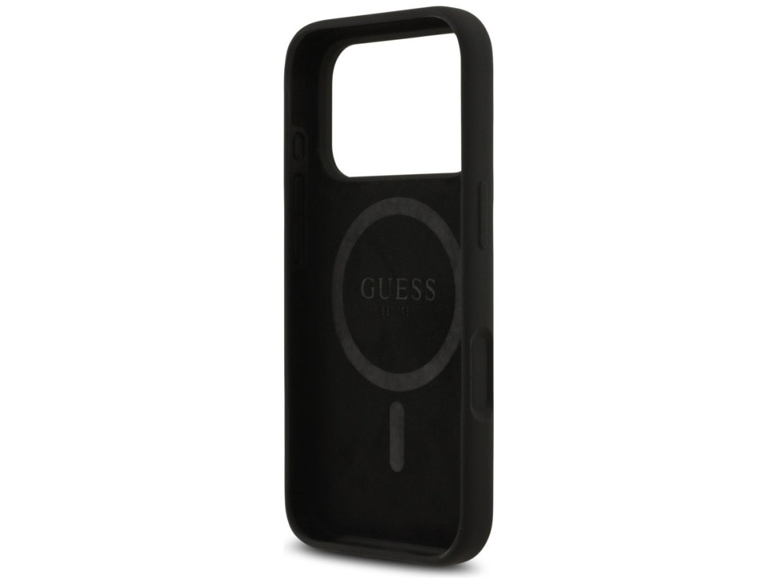 Capa MagSafe de silicone com logo triangular da Guess para iPhone 17 Pro Max - Preta