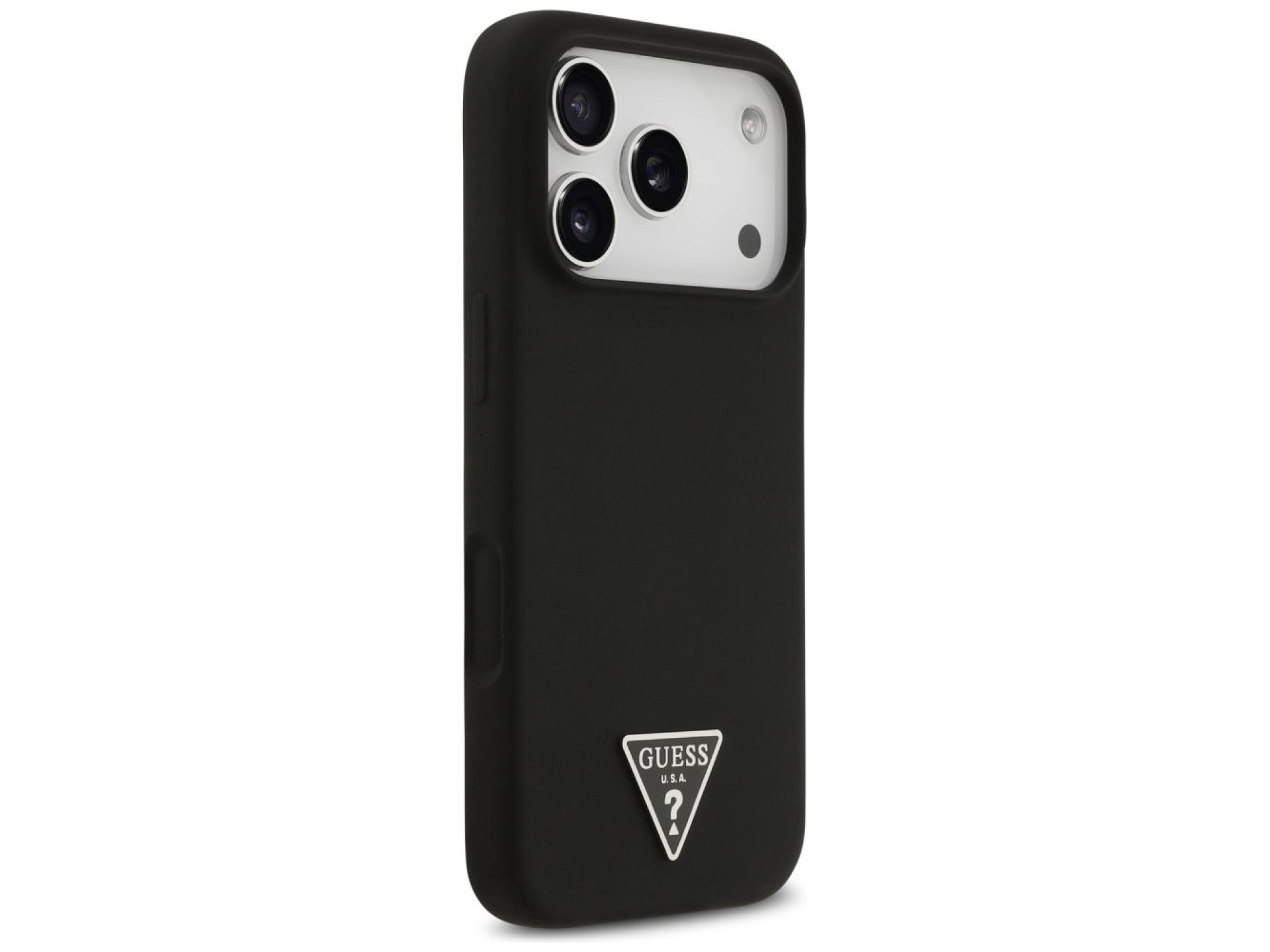 Capa MagSafe de silicone com logo triangular da Guess para iPhone 17 Pro Max - Preta