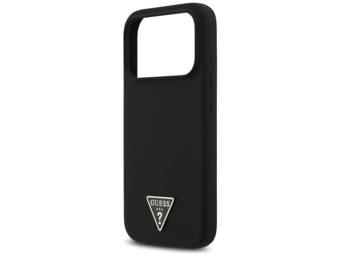 Capa MagSafe de silicone com logo triangular da Guess para iPhone 17 Pro Max - Preta