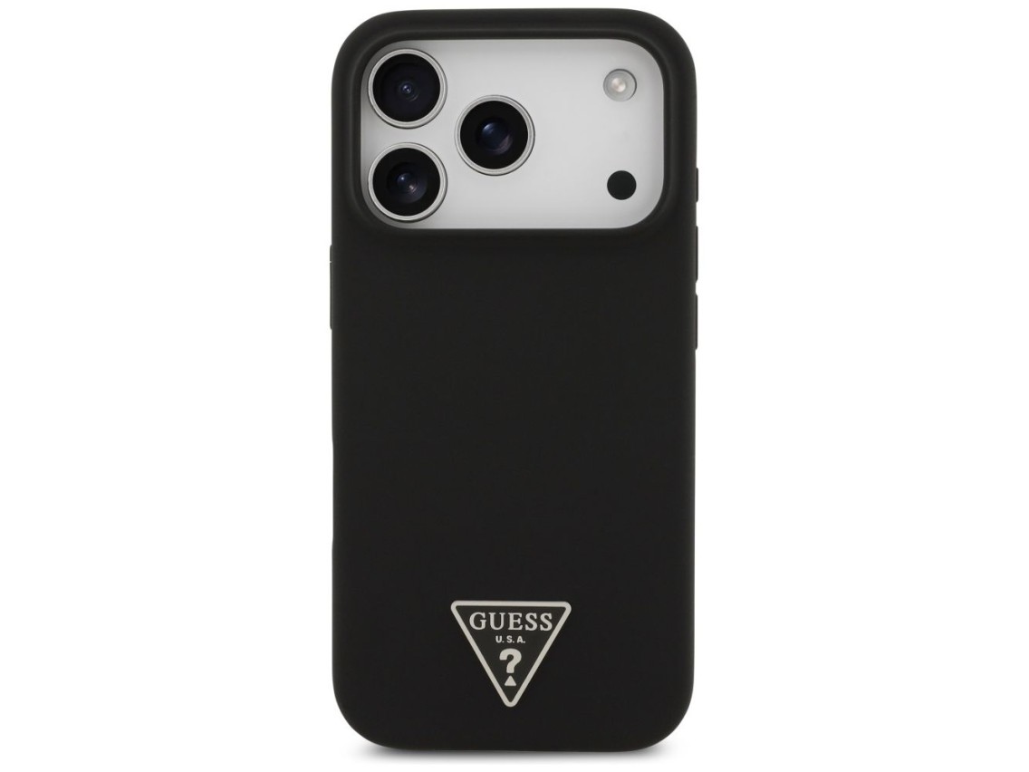 Capa MagSafe de silicone com logo triangular da Guess para iPhone 17 Pro Max - Preta