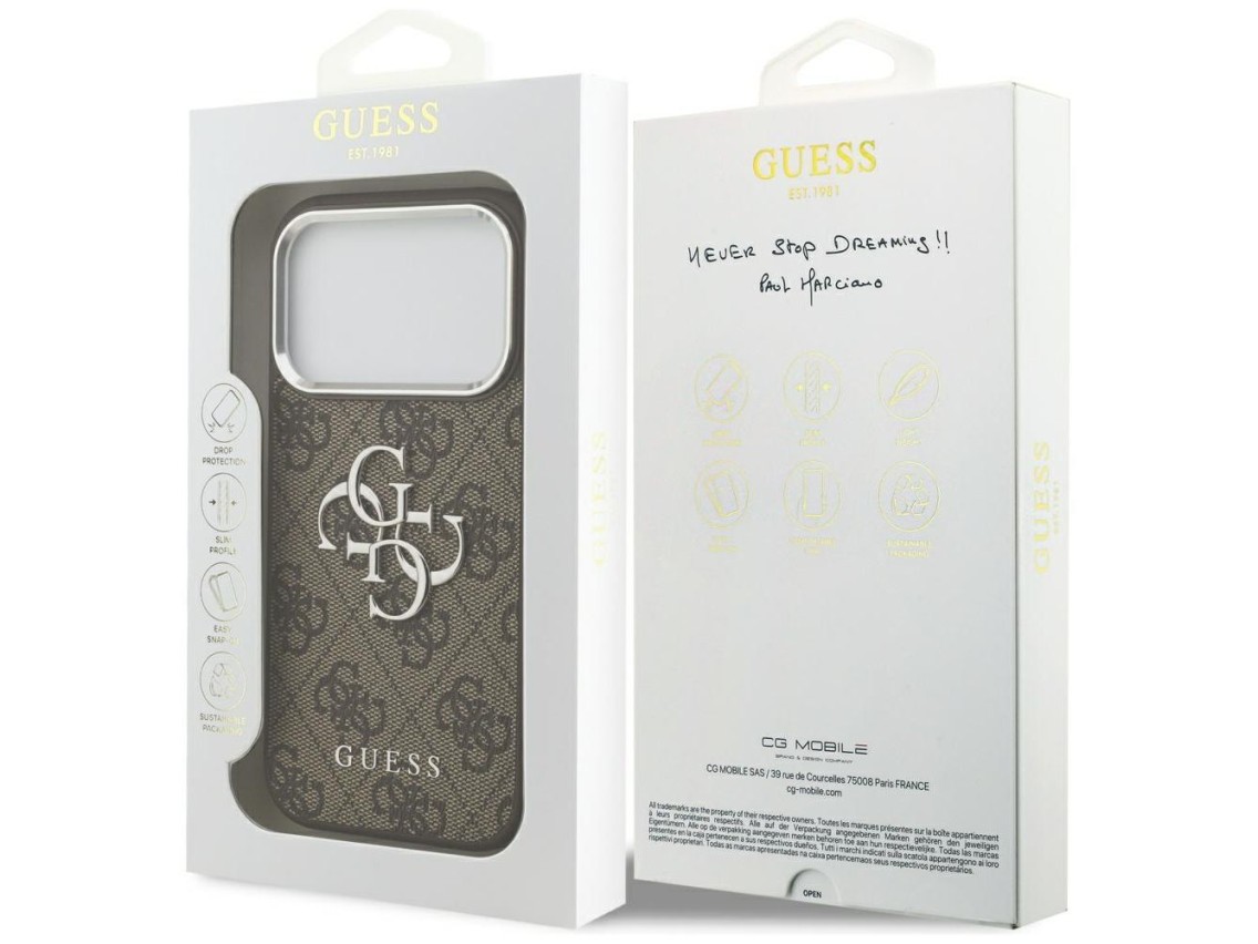 Guess 4G Big 4G Classic Logo case for iPhone 17 Pro brown - silver