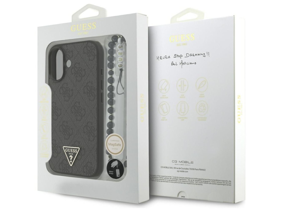 Funda Guess 4G con correa y logo triangular MagSafe para iPhone 17 - negra