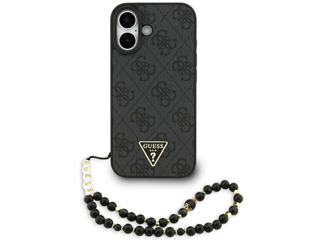 Funda Guess 4G con correa y logo triangular MagSafe para iPhone 17 - negra