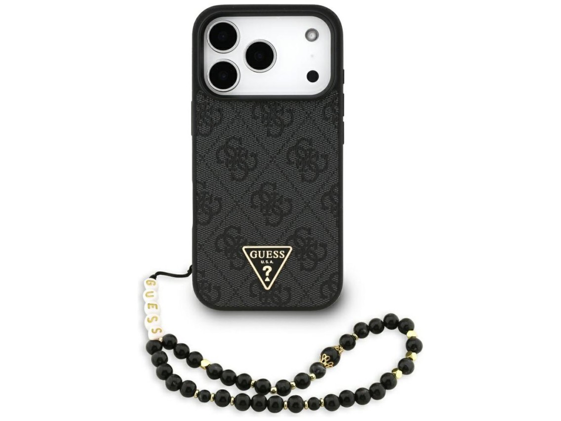 Funda Guess 4G con correa y logo triangular MagSafe para iPhone 17 Pro - negra