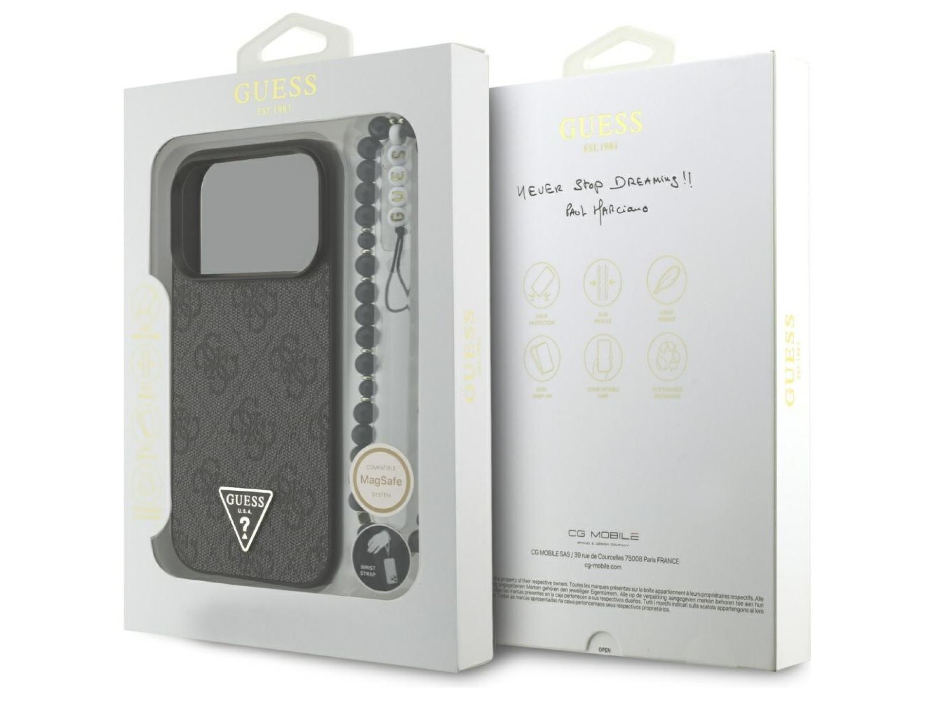 Funda Guess 4G con correa y logo triangular MagSafe para iPhone 17 Pro - negra