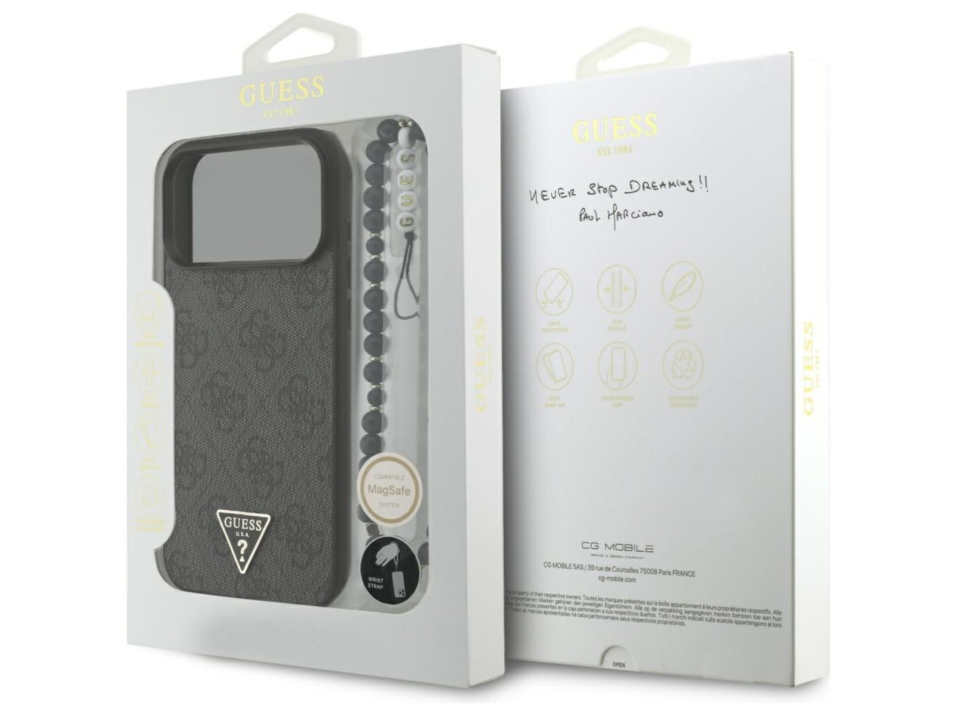 Capa Guess 4G Strap Triangle Logo MagSafe para iPhone 17 Pro Max - Preta