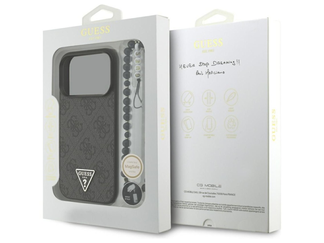Funda Guess 4G con correa y logo triangular MagSafe para iPhone 17 Pro - negra