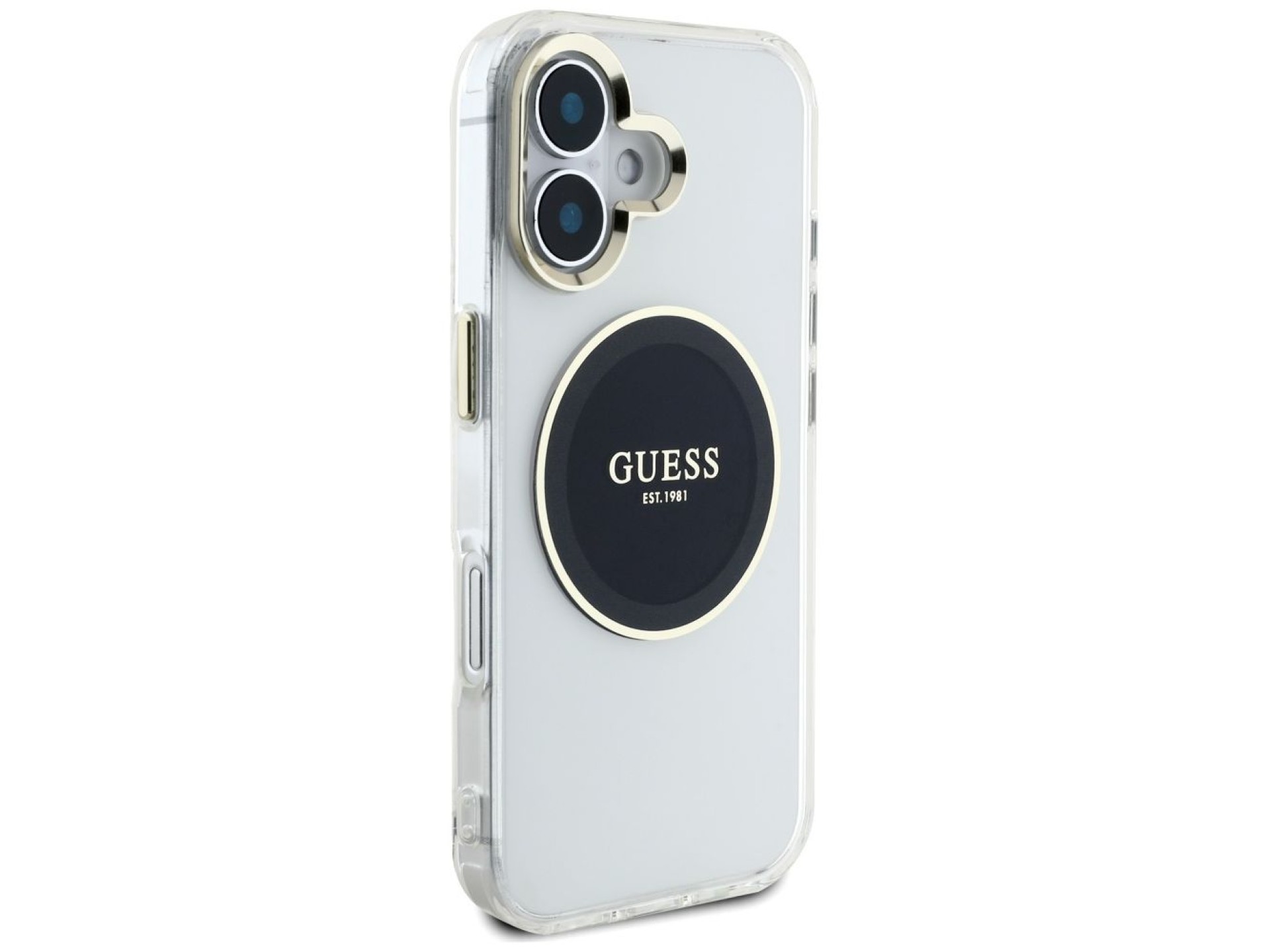 Funda Guess IML Metal Colored Circle Classic Logo MagSafe para iPhone 16 - negra
