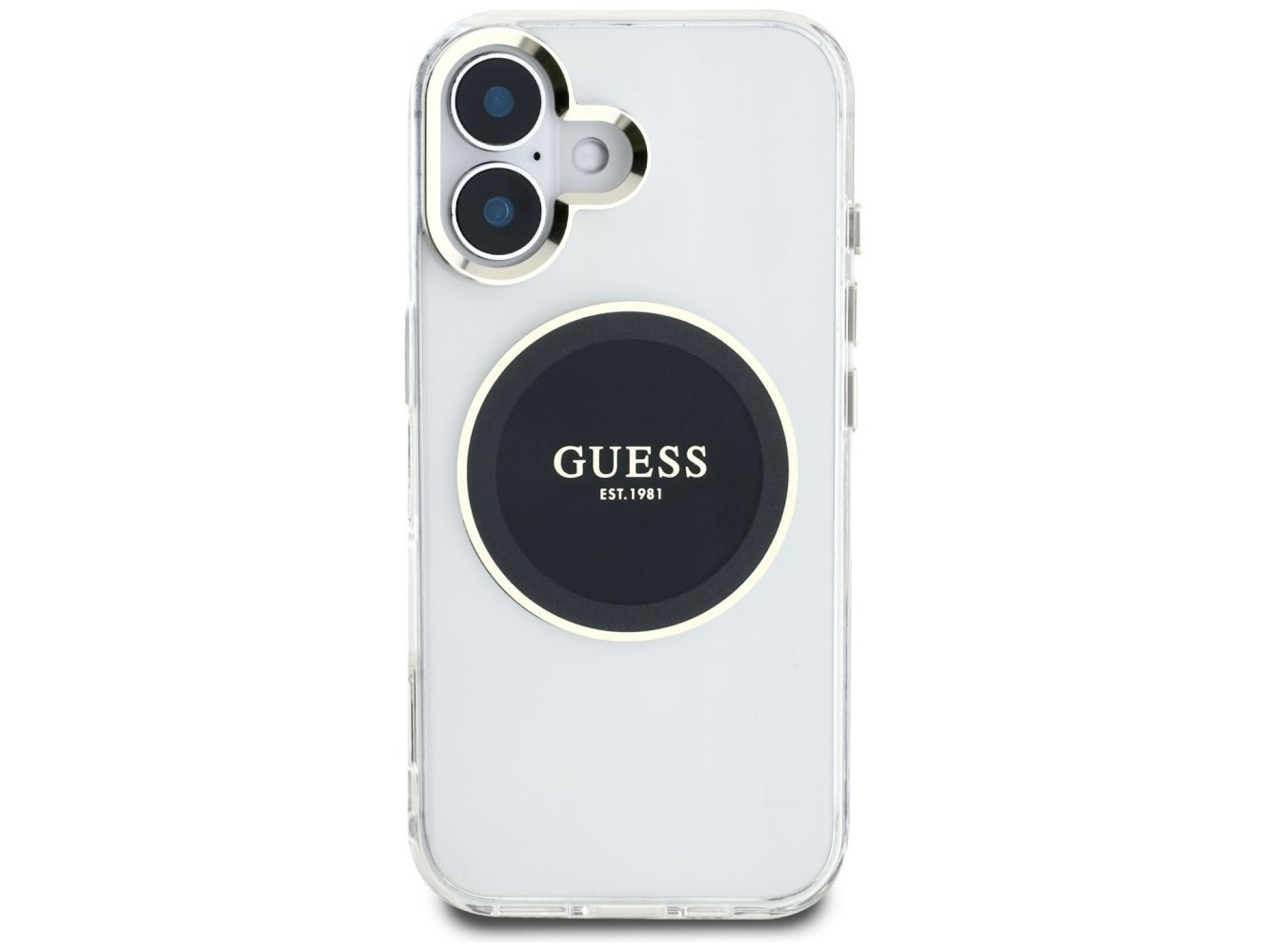 Funda Guess IML Metal Colored Circle Classic Logo MagSafe para iPhone 16 - negra