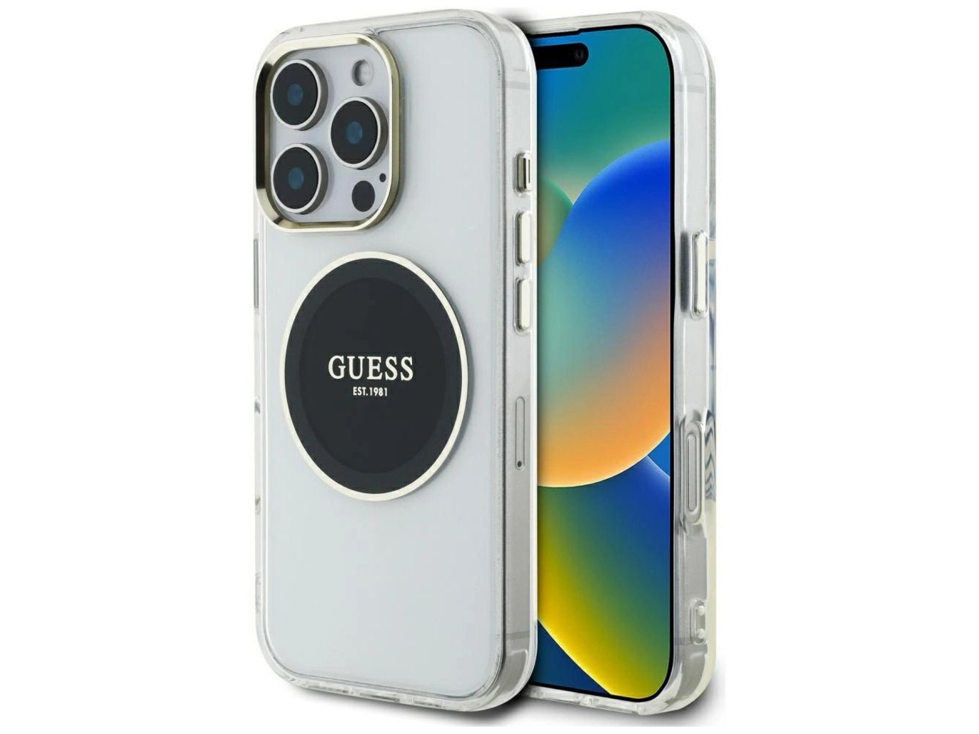 Guess IML Metal Colored Circle Classic Logo MagSafe case for iPhone 16 Pro - black