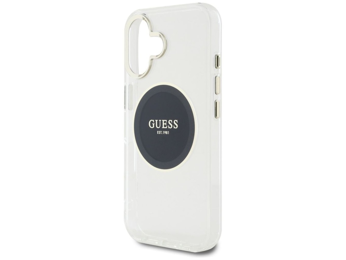 Funda Guess IML Metal Colored Circle Classic Logo MagSafe para iPhone 16 - negra