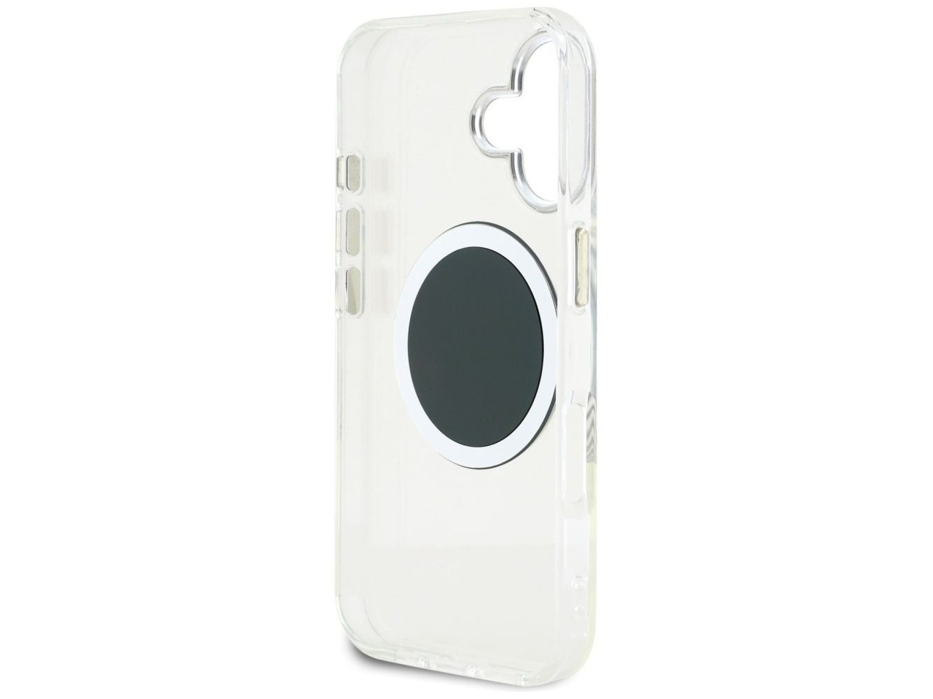 Funda Guess IML Metal Colored Circle Classic Logo MagSafe para iPhone 16 - negra