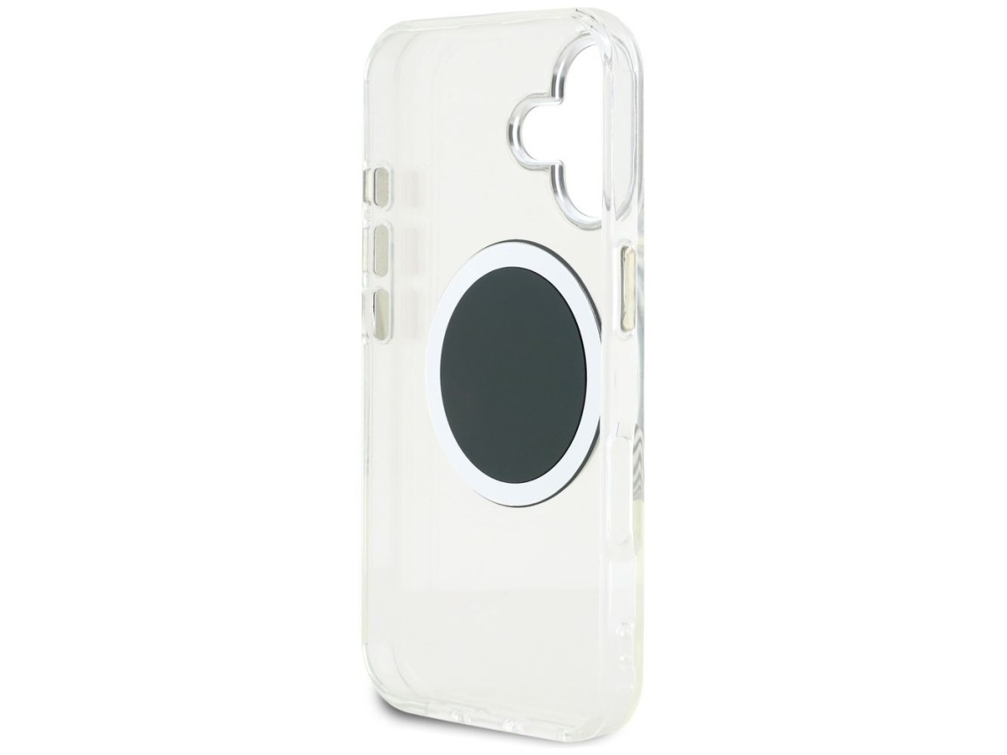 Funda Guess IML Metal Colored Circle Classic Logo MagSafe para iPhone 16 - negra