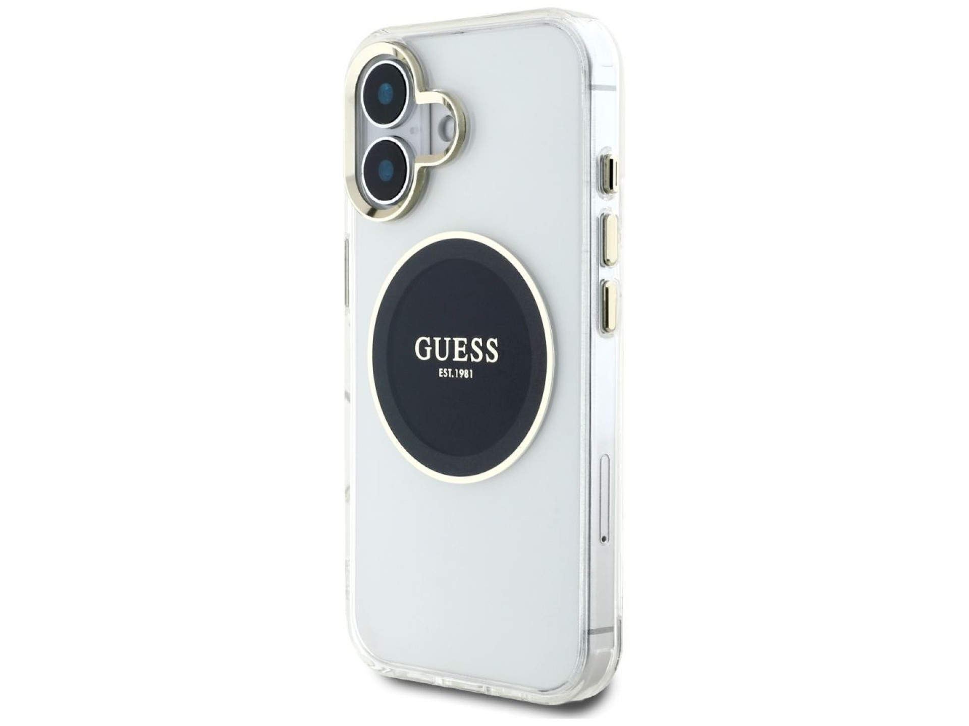 Funda Guess IML Metal Colored Circle Classic Logo MagSafe para iPhone 16 - negra
