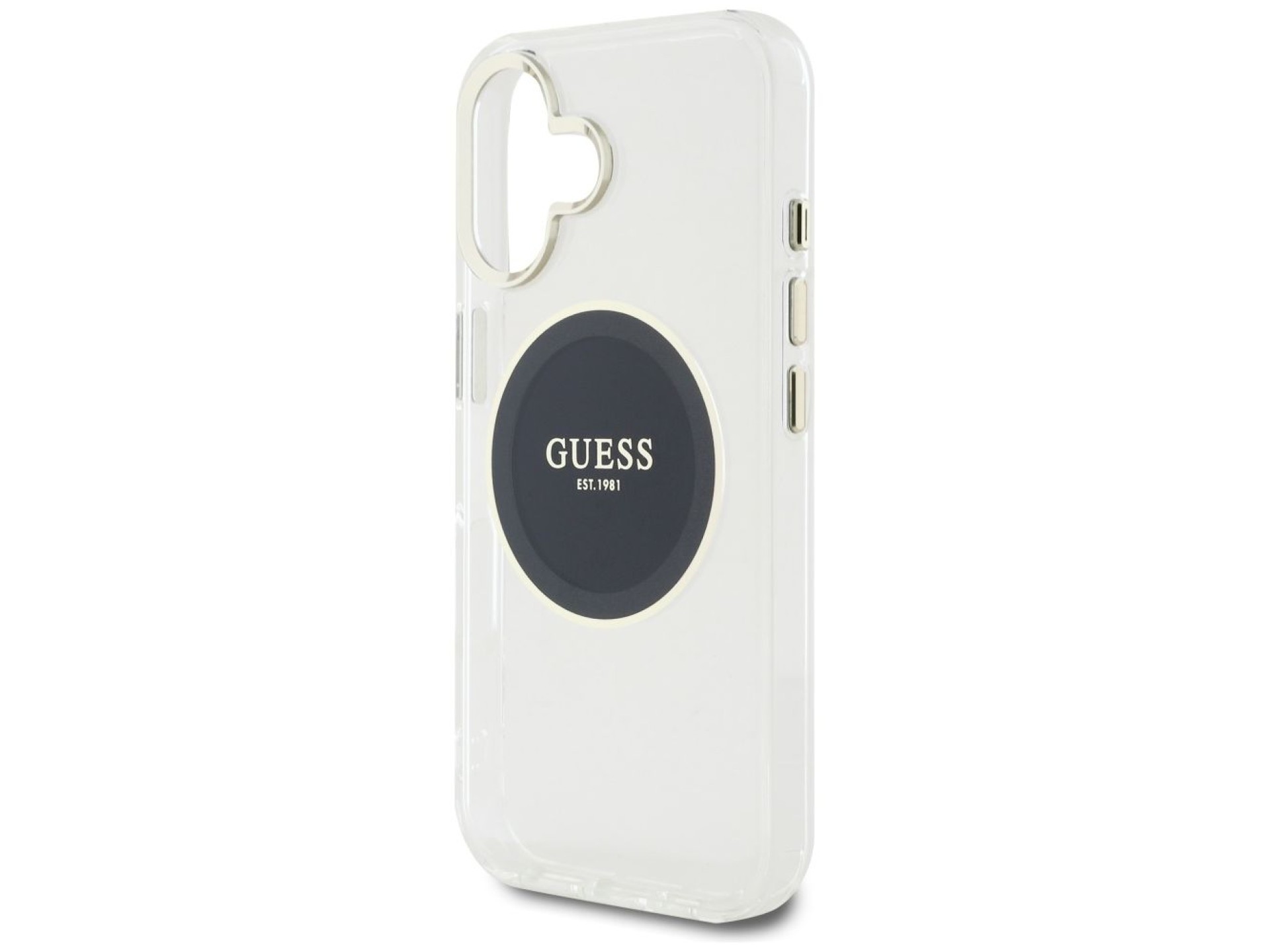 Funda Guess IML Metal Colored Circle Classic Logo MagSafe para iPhone 16 - negra