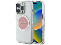 Guess IML Metal Colored Circle Classic Logo MagSafe iPhone 16 Pro Case - Pink