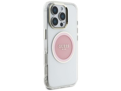 Guess IML Metal Colored Circle Classic Logo MagSafe iPhone 16 Pro Case - Pink