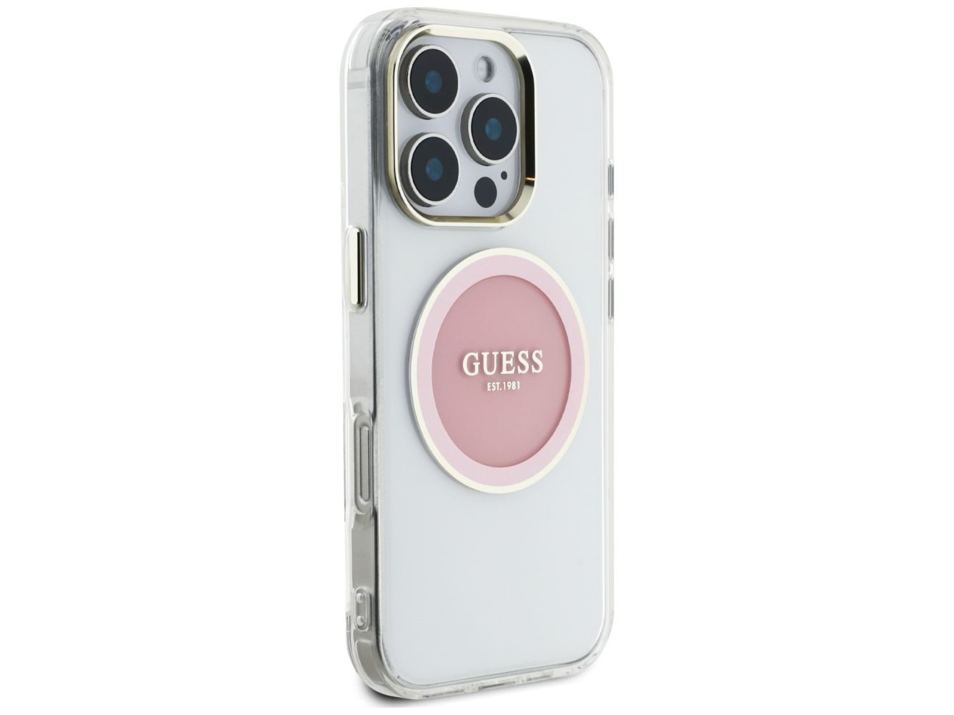 Capa Guess IML Metal Colored Circle Classic Logo MagSafe para iPhone 16 Pro - Rosa