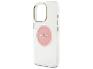 Guess IML Metal Colored Circle Classic Logo MagSafe iPhone 16 Pro Case - Pink