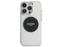 Capa MagSafe Guess IML com logotipo clássico em círculo metálico para iPhone 16 Pro Max - Preta Capa MagSafe Guess IML com logotipo clássico em círculo metálico para iPhone 16 Pro Max - Preta