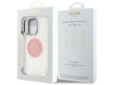 Guess IML Metal Colored Circle Classic Logo MagSafe iPhone 16 Pro Case - Pink