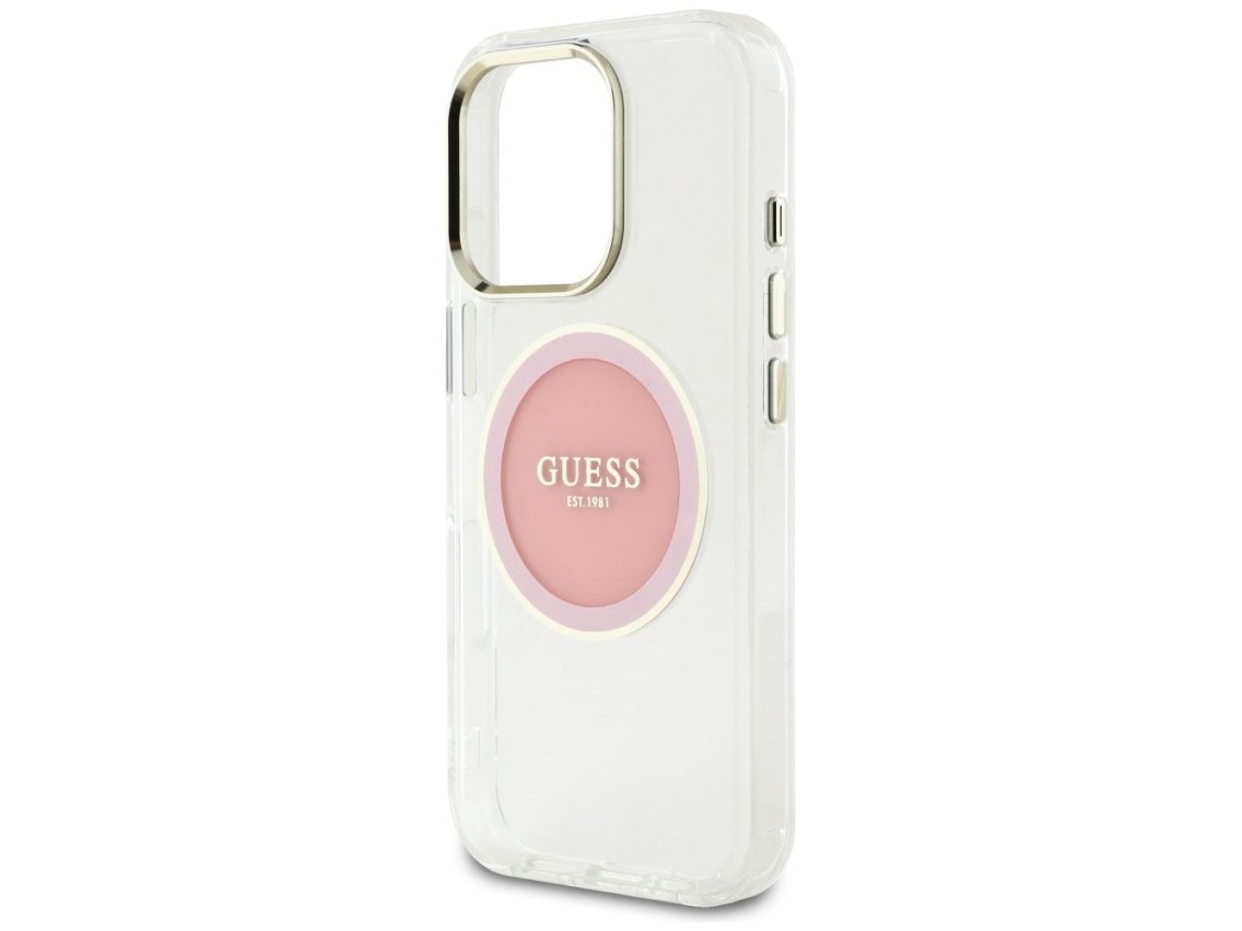 Capa Guess IML Metal Colored Circle Classic Logo MagSafe para iPhone 16 Pro - Rosa