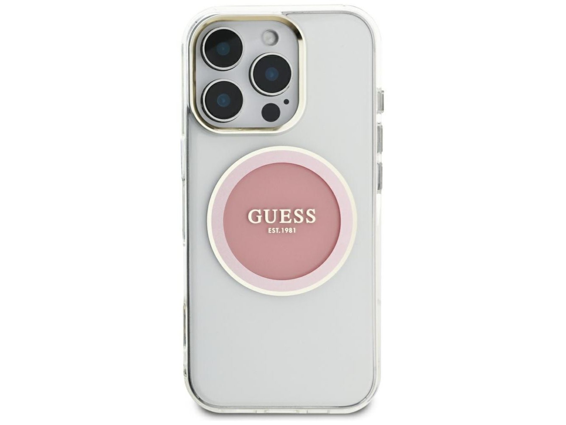 Capa MagSafe Guess IML Metal Colored Circle Classic Logo para iPhone 16 Pro Max - rosa