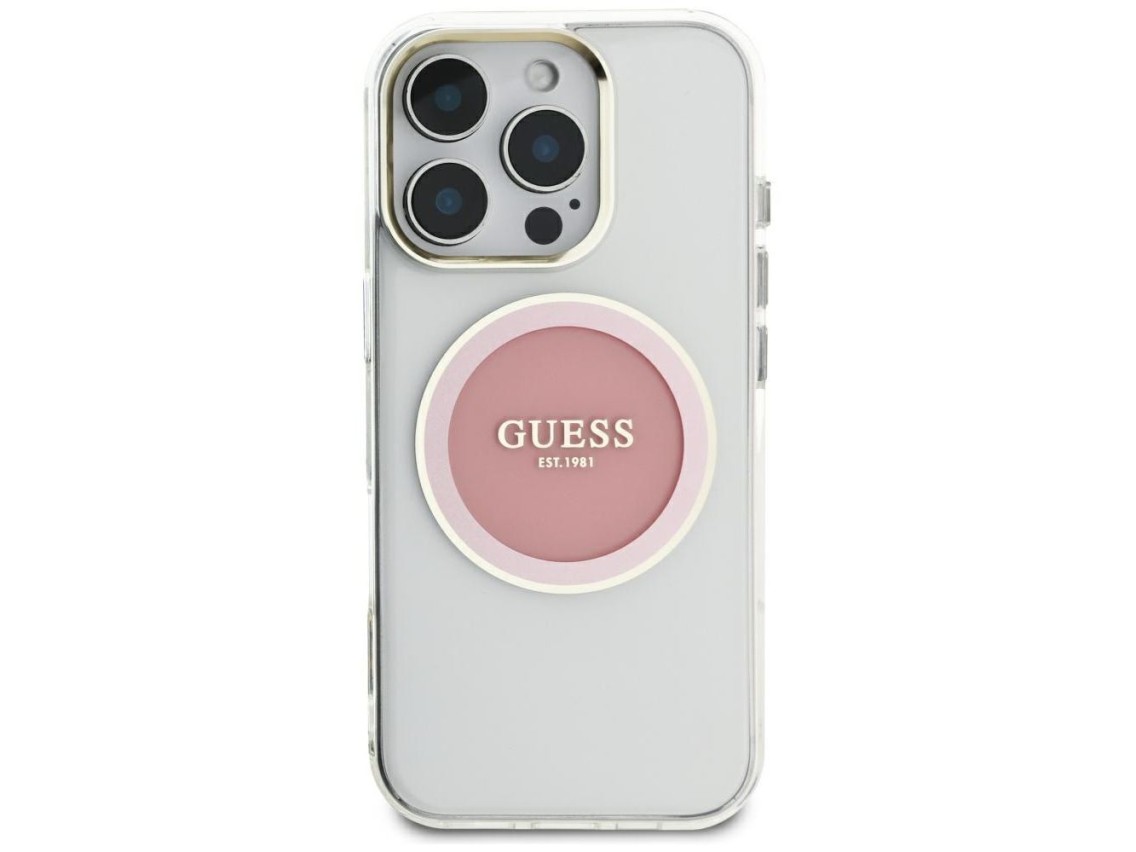 Capa MagSafe Guess IML Metal Colored Circle Classic Logo para iPhone 16 Pro Max - rosa