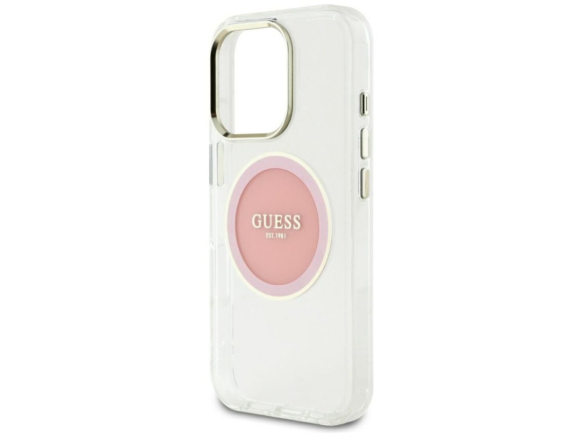 Capa MagSafe Guess IML Metal Colored Circle Classic Logo para iPhone 16 Pro Max - rosa