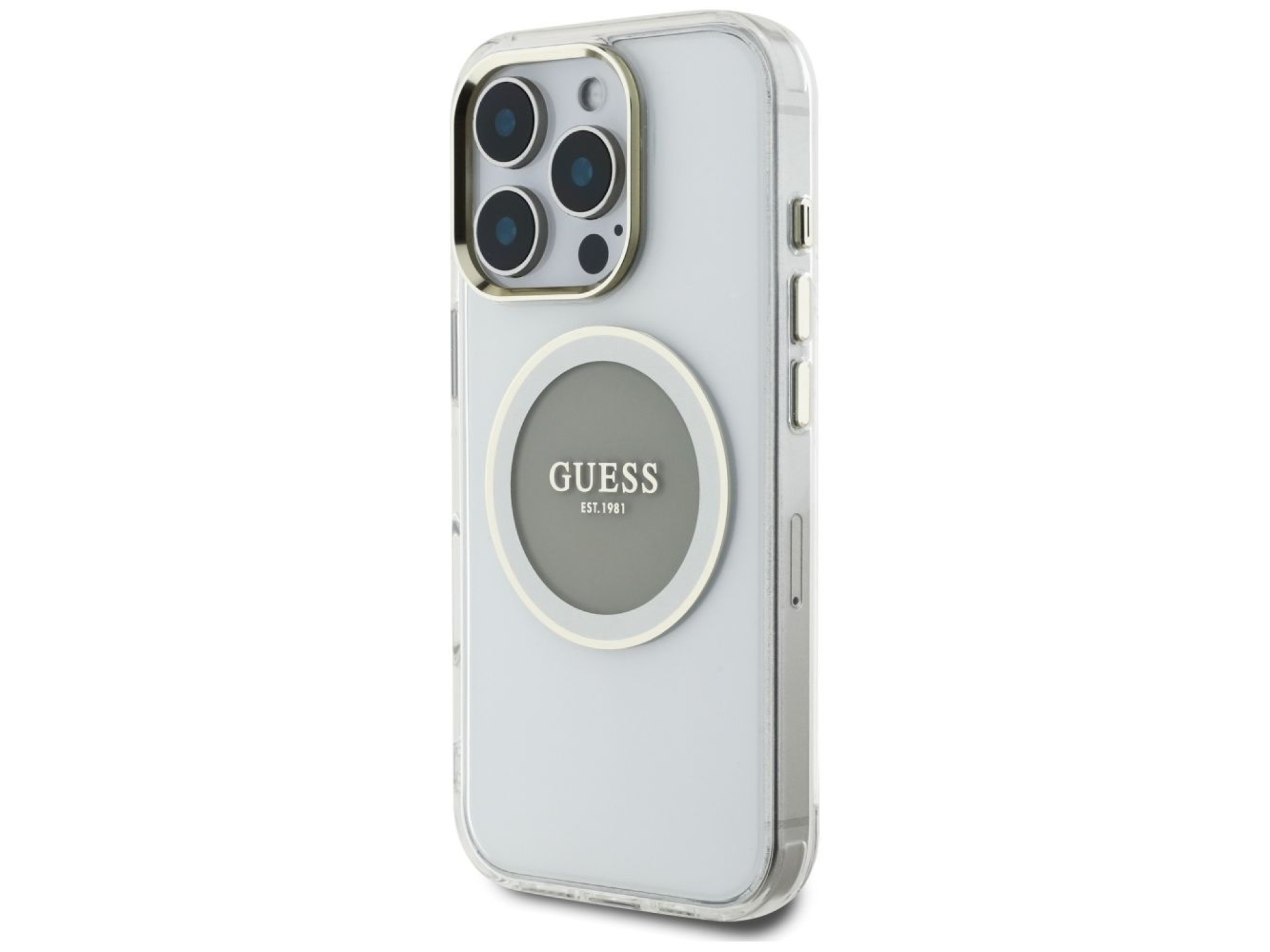 Capa MagSafe Guess IML Metal Colored Circle Classic Logo para iPhone 16 Pro - cinza