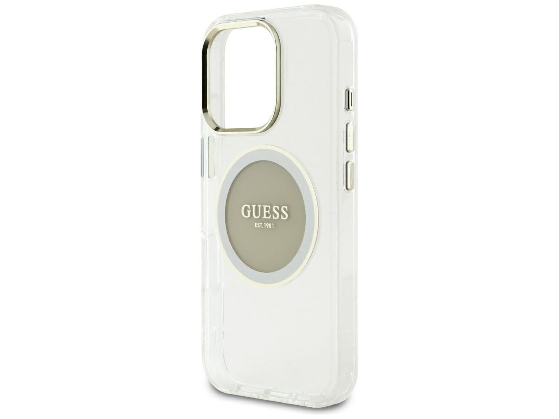 Funda Guess IML Metal Colored Circle Classic Logo MagSafe para iPhone 16 Pro Max - gris