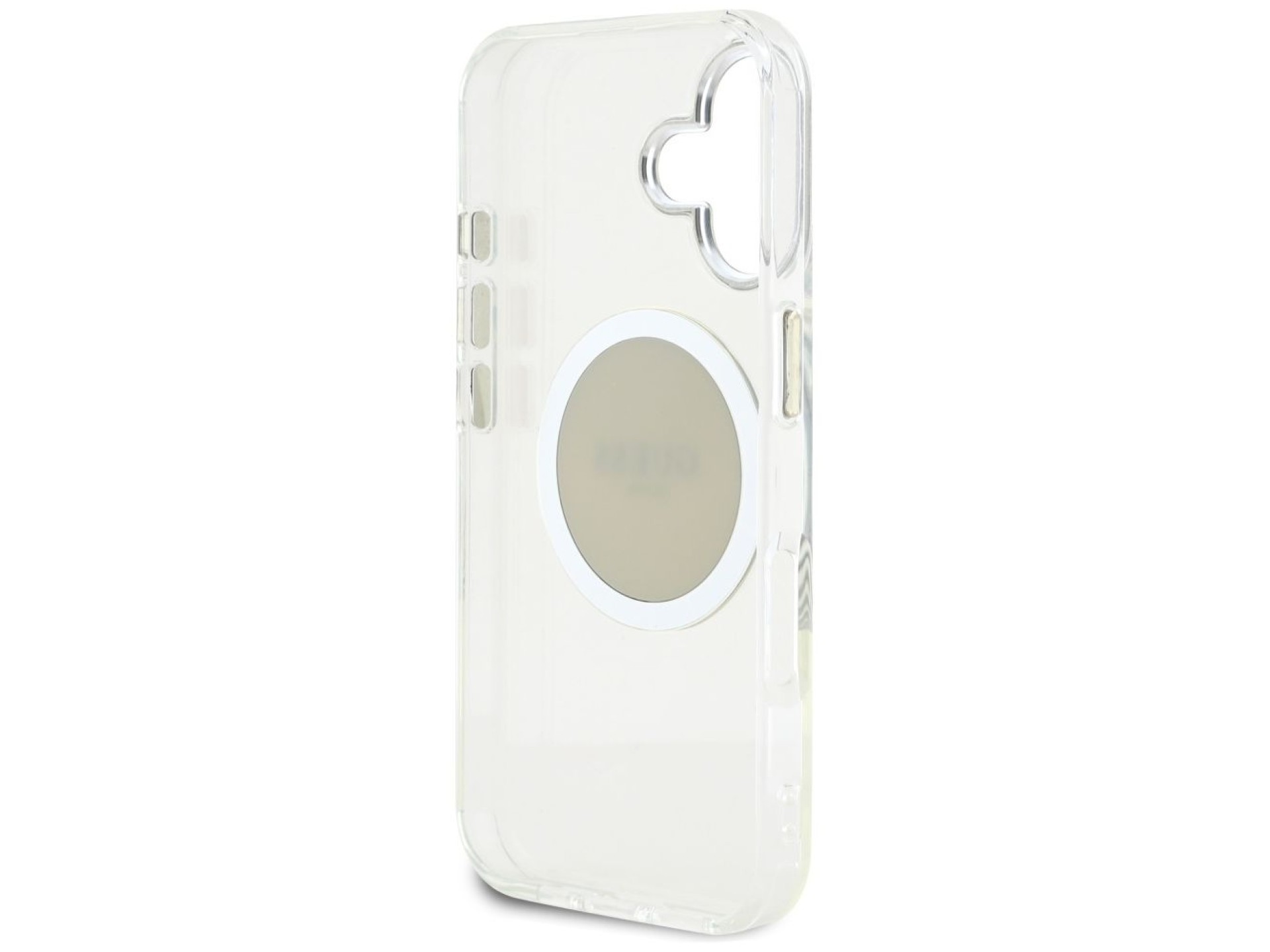 Capa MagSafe Guess IML Metal Colored Circle Classic Logo para iPhone 16 - cinza