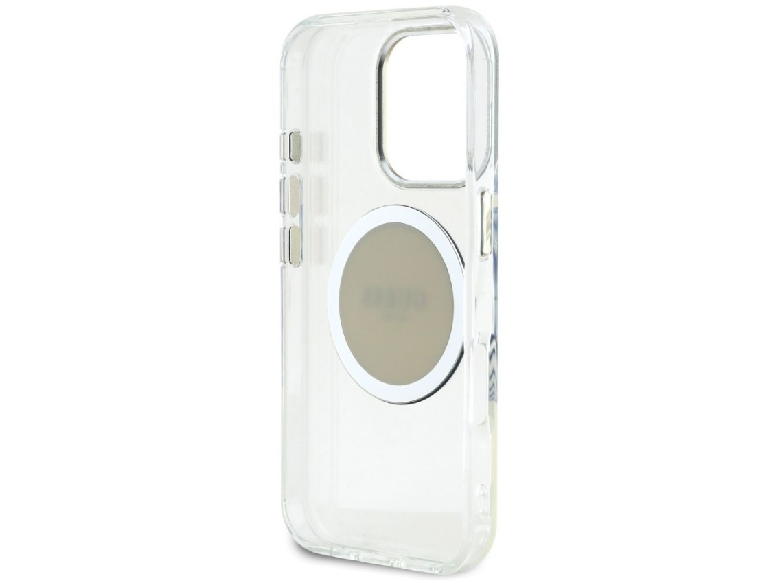 Capa MagSafe Guess IML Metal Colored Circle Classic Logo para iPhone 16 Pro - cinza