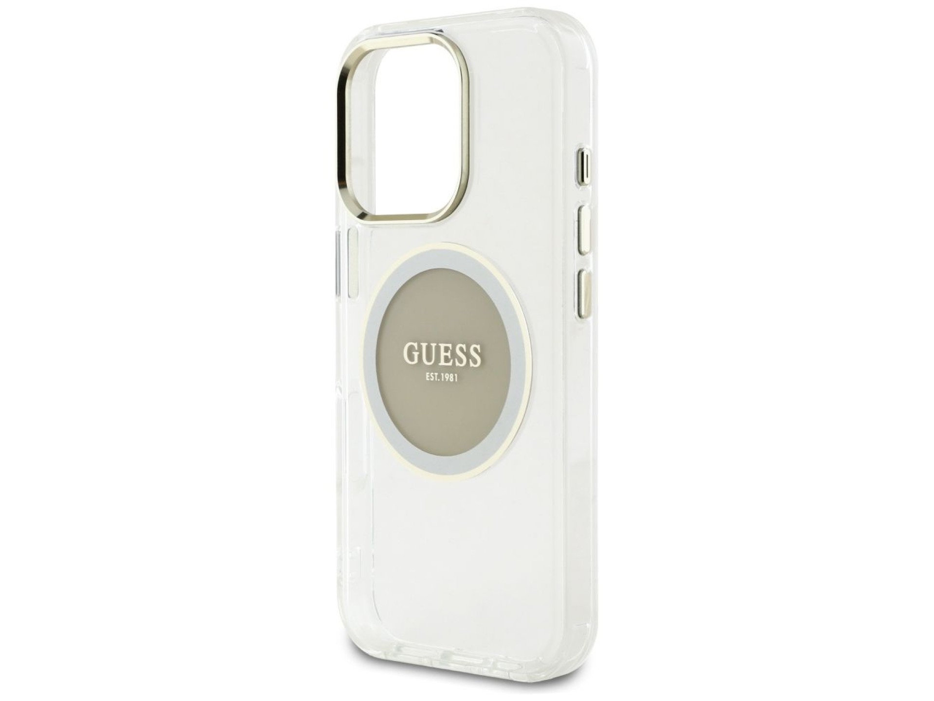 Capa MagSafe Guess IML Metal Colored Circle Classic Logo para iPhone 16 Pro - cinza
