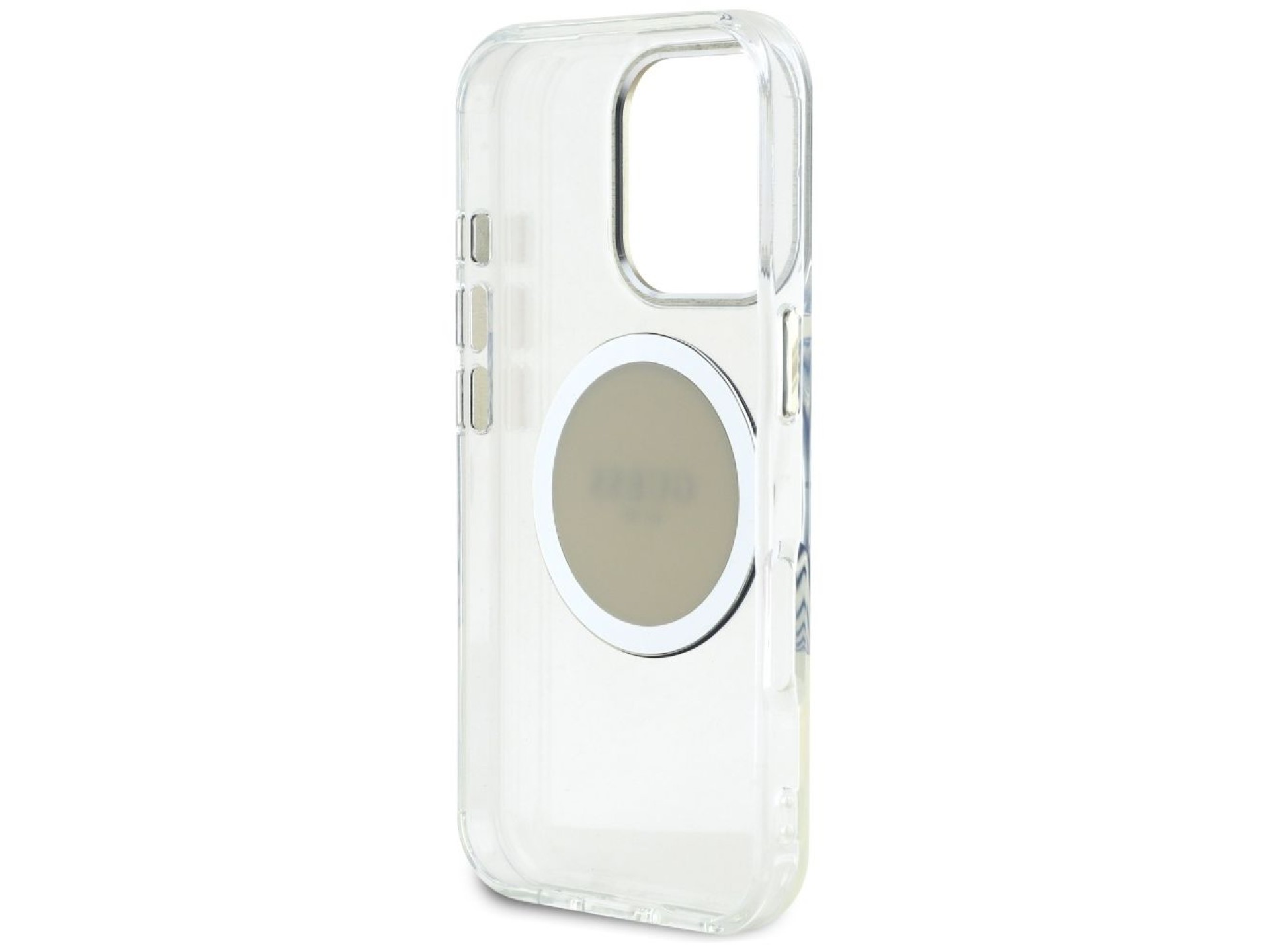 Capa MagSafe Guess IML Metal Colored Circle Classic Logo para iPhone 16 Pro - cinza