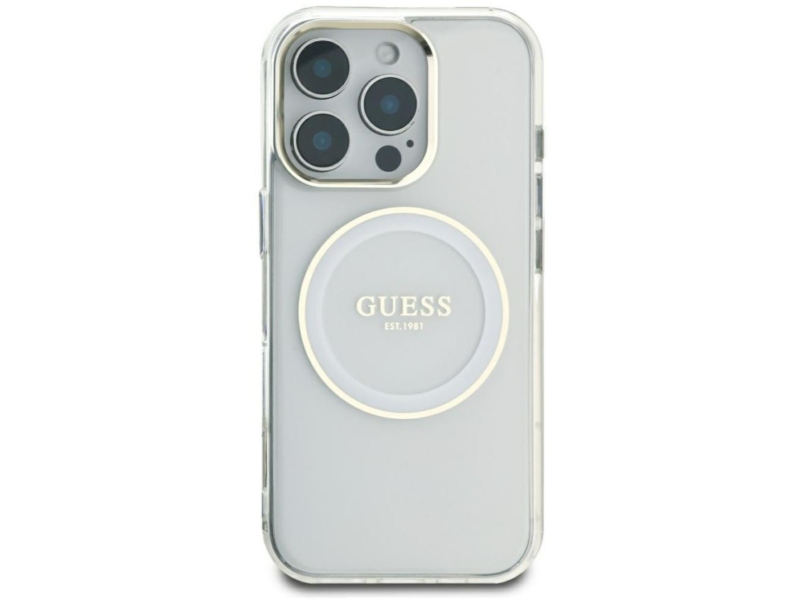 Guess IML Metal Colored Circle Classic Logo MagSafe case for iPhone 16 Pro Max - white