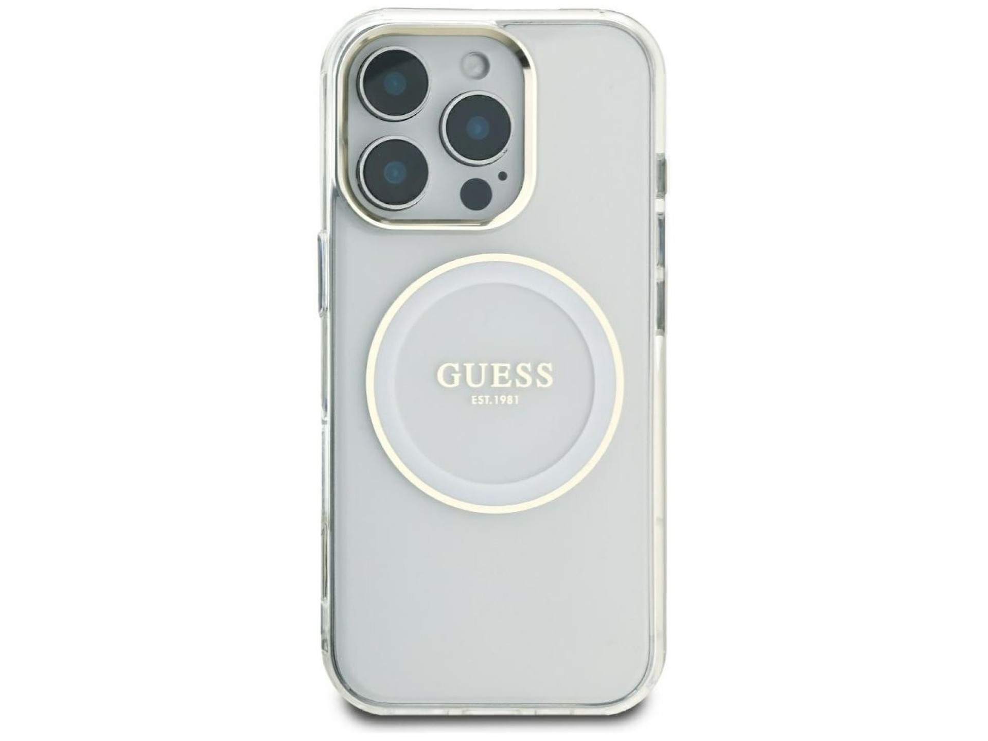 Guess IML Metal Colored Circle Classic Logo MagSafe case for iPhone 16 Pro Max - white