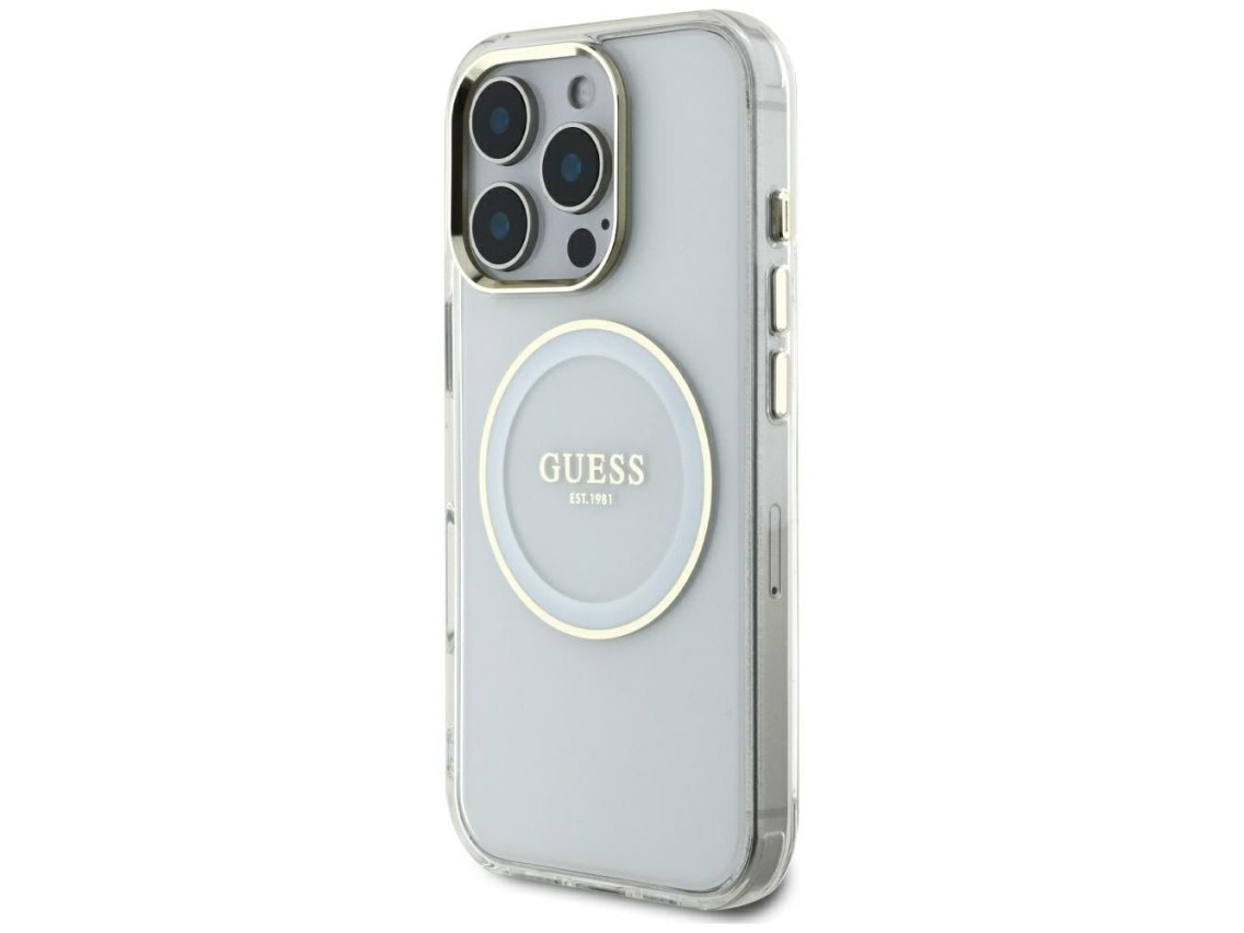Guess IML Metal Colored Circle Classic Logo MagSafe case for iPhone 16 Pro Max - white