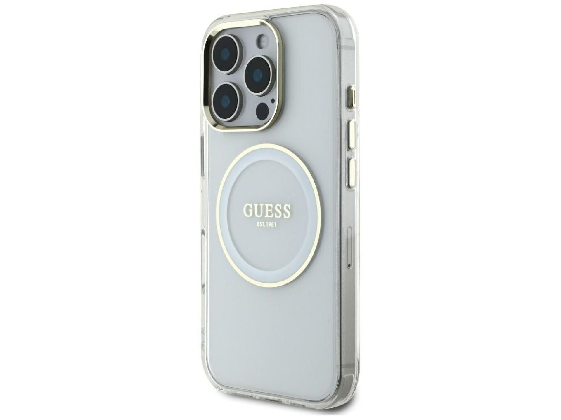 Guess IML Metal Colored Circle Classic Logo MagSafe case for iPhone 16 Pro Max - white
