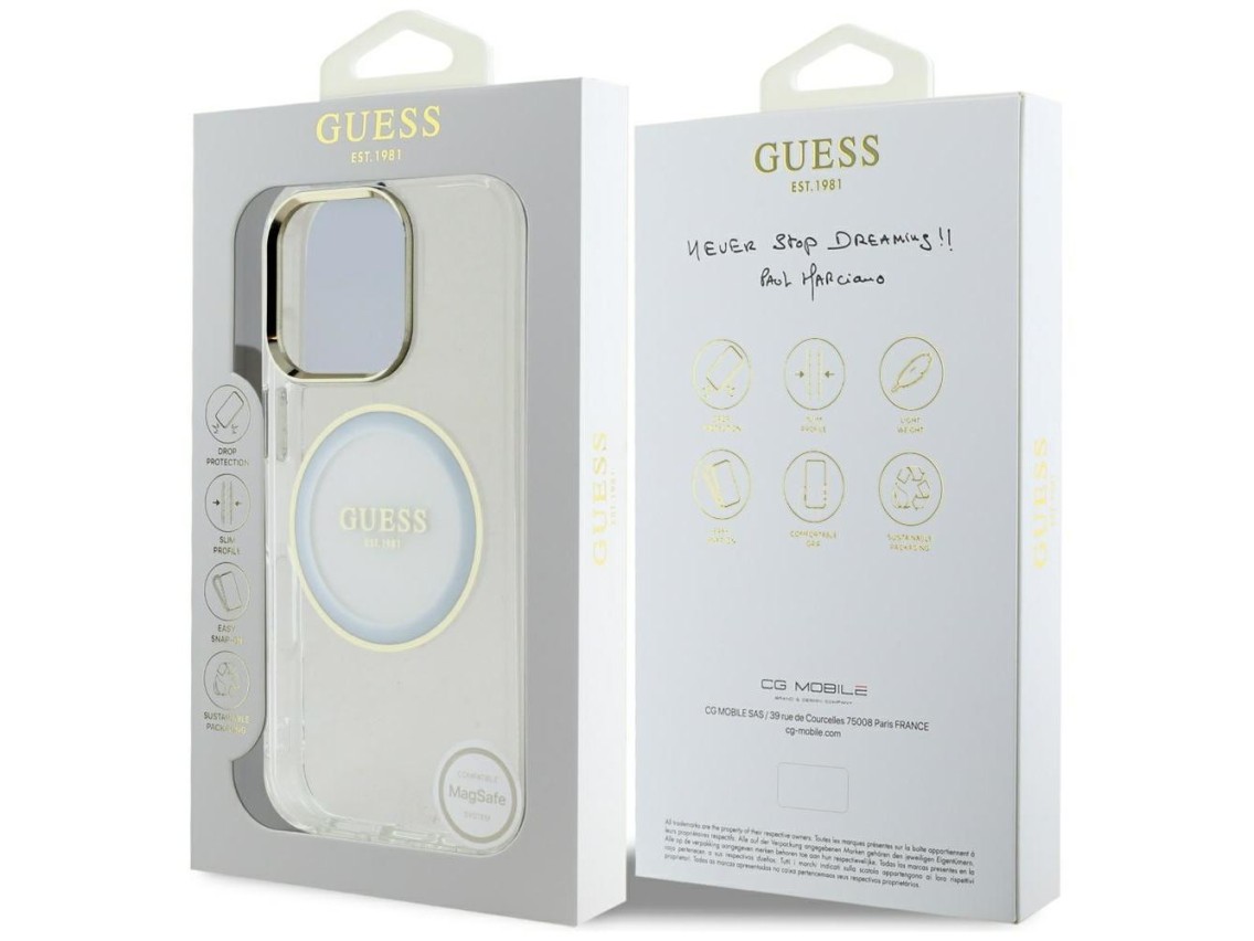 Guess IML Metal Colored Circle Classic Logo MagSafe case for iPhone 16 Pro Max - white