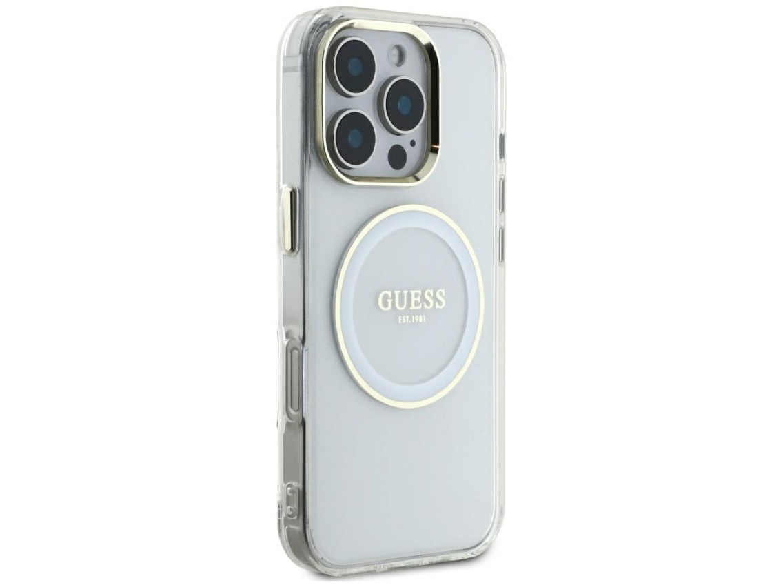 Guess IML Metal Colored Circle Classic Logo MagSafe case for iPhone 16 Pro Max - white