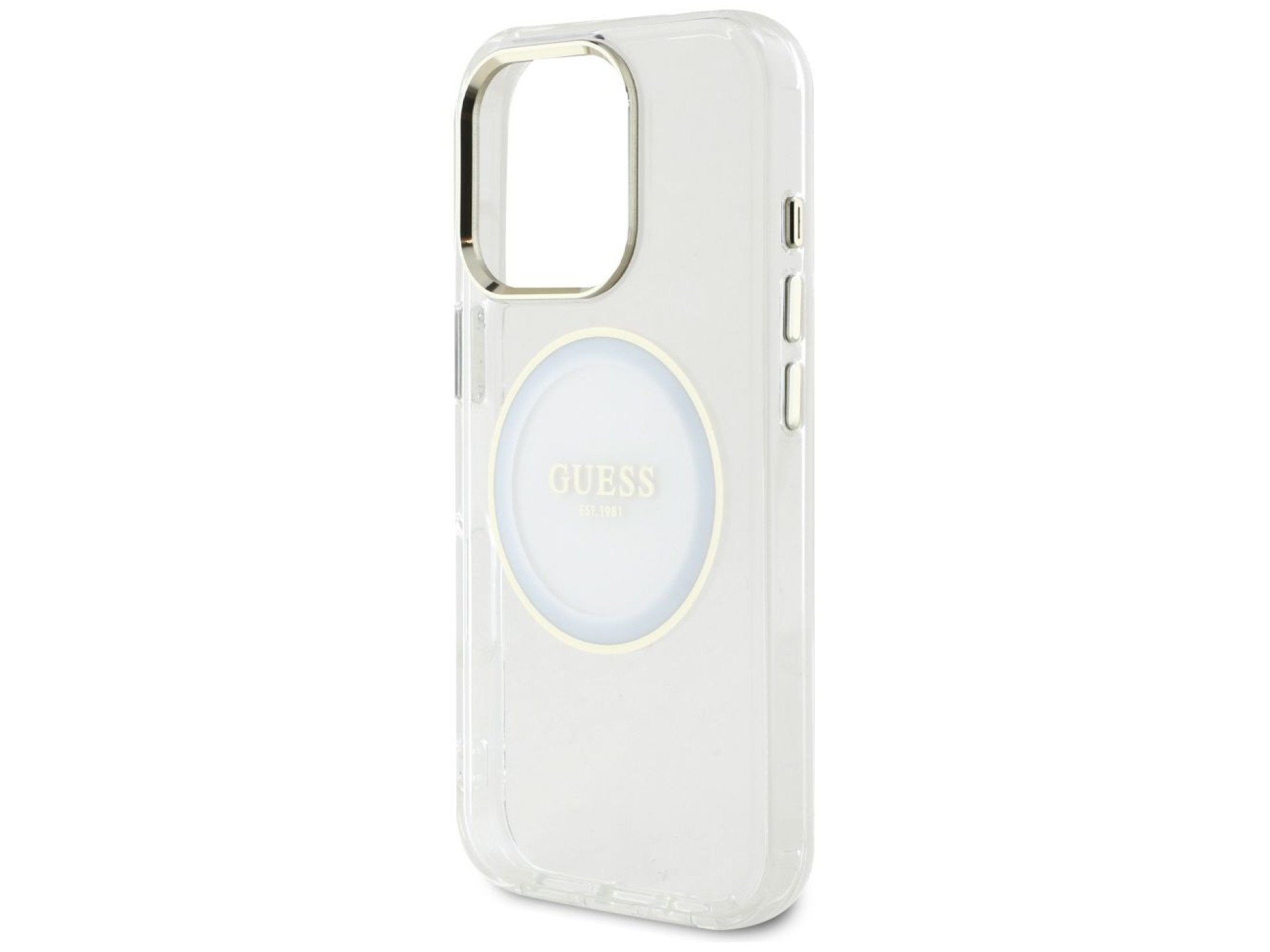 Capa MagSafe Guess IML Metal Colored Circle Classic Logo para iPhone 16 Pro - branca