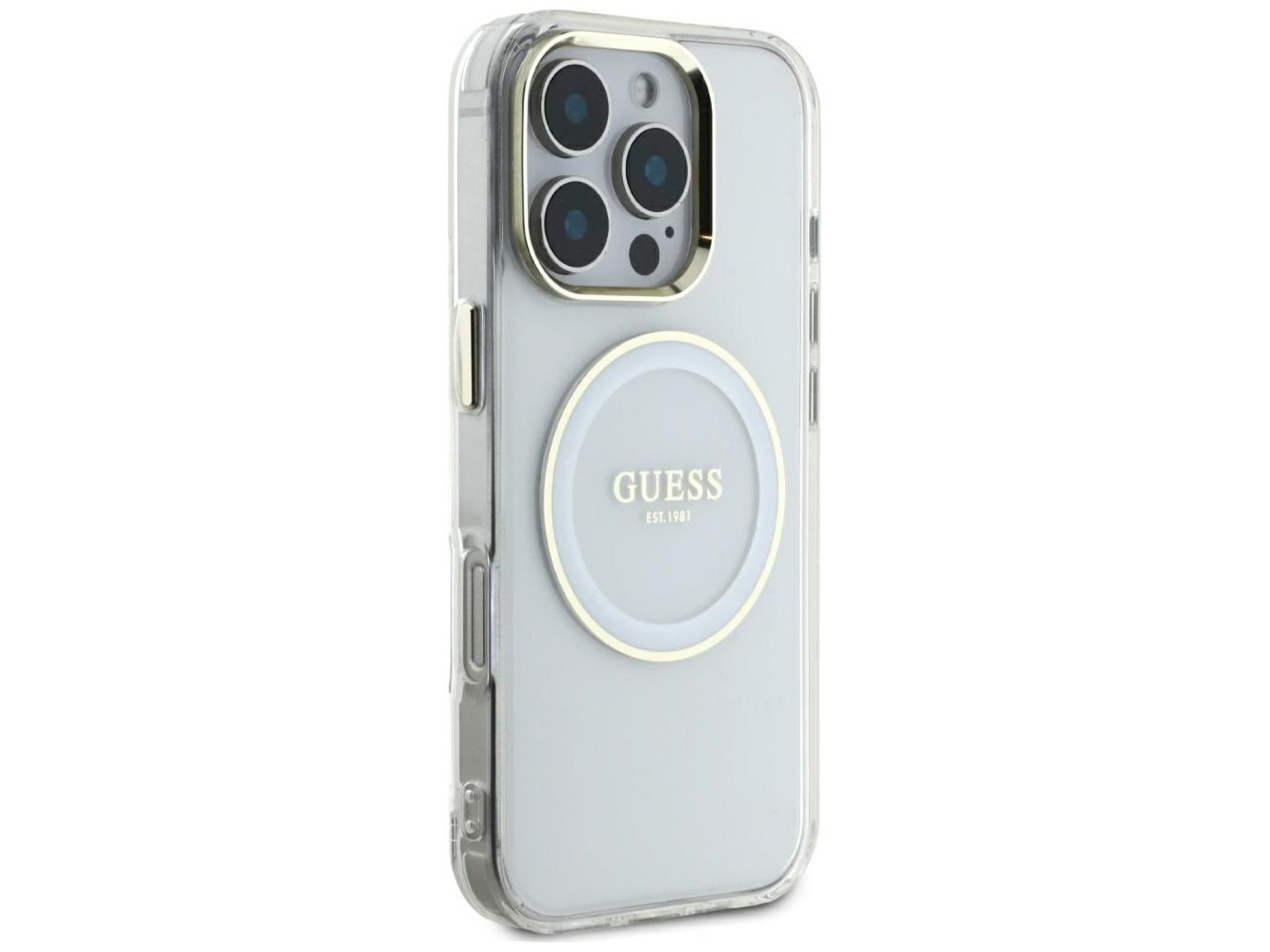 Guess IML Metal Colored Circle Classic Logo MagSafe case for iPhone 16 Pro Max - white